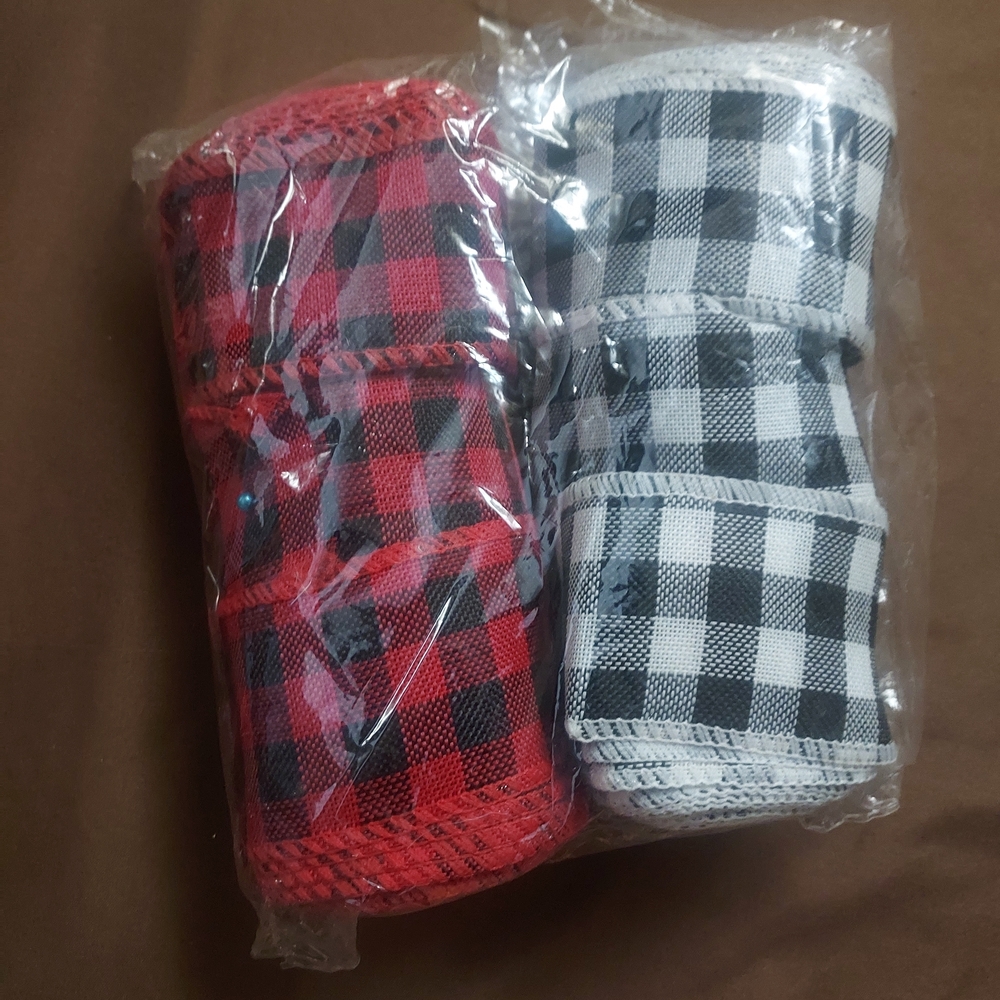 Festive Checkered Holiday Ribbon Set - Red and White